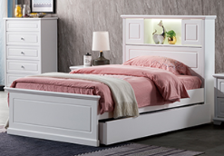 King Innovation Front Gas Lift Bed (NO END DRAWER) Or 3 Drawer (SIDE/SIDE/FRONT) With Bedhead Storage (MODEL:155) - Ivory White