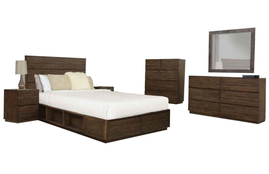 PORT (NEW) QUEEN 5 PIECE DRESSER BEDROOM SUITE (WITH 2 UNDERBED STORAGE DRAWERS) - MONGOOSE