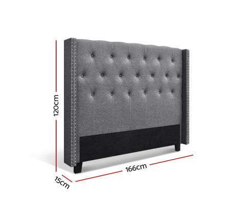 QUEEN AUREL WINGED LINEN FABRIC HEADBOARD BEDHEAD - GREY
