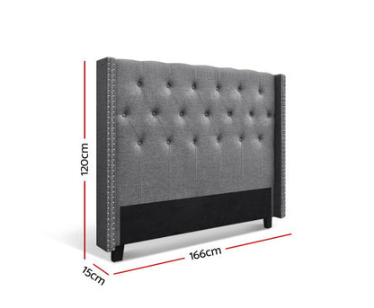QUEEN AUREL WINGED LINEN FABRIC HEADBOARD BEDHEAD - GREY