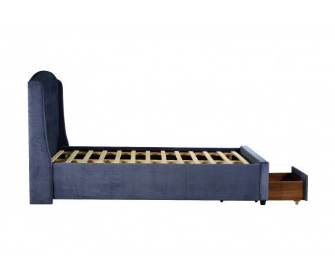 QUEEN PIXIE FABRIC BED WITH UNDERBED DRAWERS - NAVY BLUE