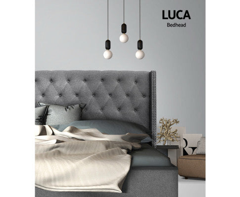 QUEEN AUREL WINGED LINEN FABRIC HEADBOARD BEDHEAD - GREY