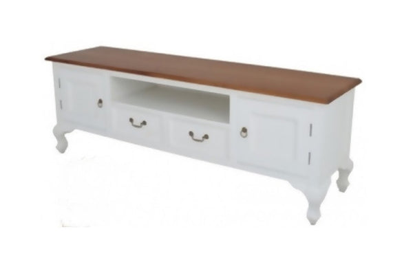 QUEEN ANN (EU 202 QA) 2 DOOR 2 DRAWER  2 -TONED ENTERTAINMENT UNIT- 620(H) x 1800(W)  -  WHITE OR WHITE CARAMEL