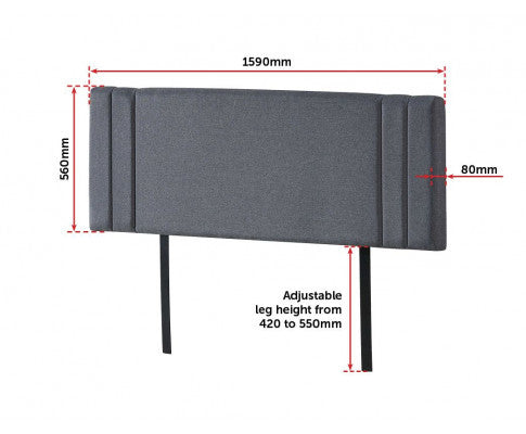 QUEEN ANDORRA LINEN FABRIC HEADBOARD BEDHEAD - GREY