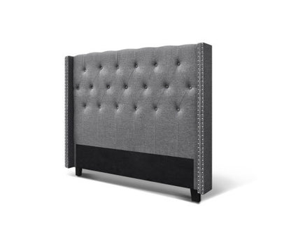 QUEEN AUREL WINGED LINEN FABRIC HEADBOARD BEDHEAD - GREY