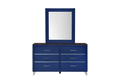 JAYCEE VELVET 6 DRAWER DRESSING TABLE WITH MIRROR - BLUE