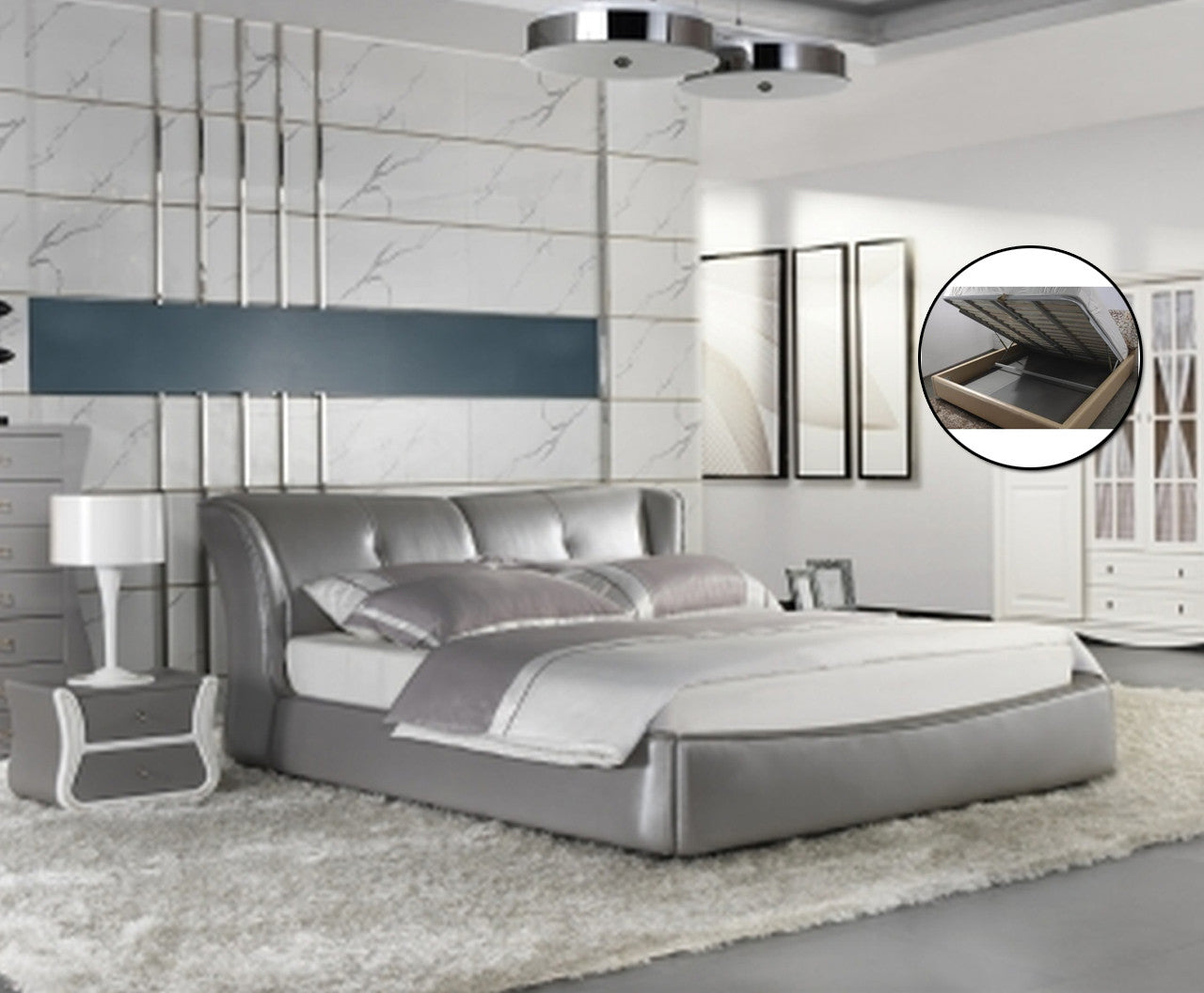 Queen Gallagher Leatherette Bed (A9925) With Gas Lift Underbed Storage - Assorted Colours