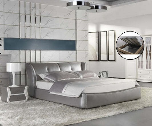 QUEEN GALLAGHER LEATHERETTE BED (A9925) WITH GAS LIFT UNDERBED STORAGE - ASSORTED COLOURS