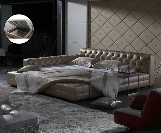 QUEEN CORNELIUS JAMES LEATHERETTE BED (A9039) WITH GAS LIFT UNDERBED STORAGE - ASSORTED COLOURS