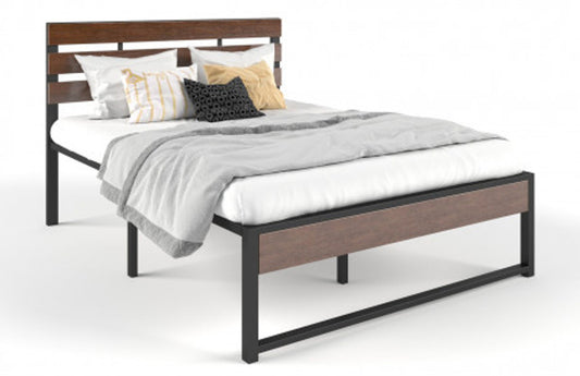 KING RADINKA WOODEN AND METAL BED FRAME - AS PICTURED