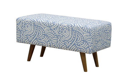 RAILEY RECTANGULAR OTTOMAN - COTTON BLEND FABRIC/SOLID TIMBER - 430(H) X  800(W) - BLUE, GREEN, RED AND ORANGE