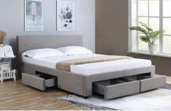 QUEEN RANNY FABRIC BED WITH DRAWERS - GREY