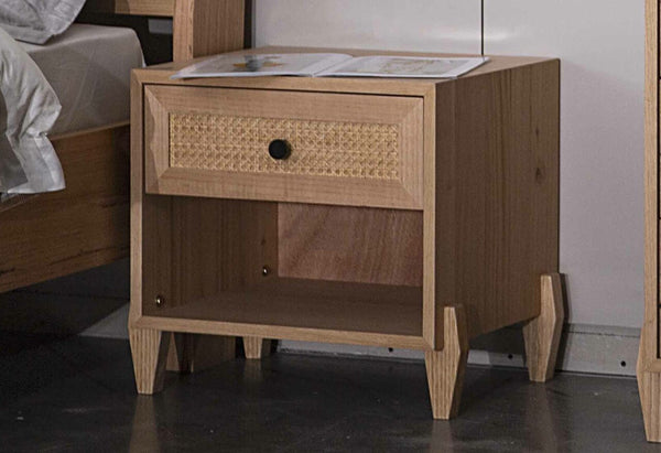 BRAUN RATTAN (AUSSIE MADE) 1 DRAWER BEDSIDE TABLE  - MESSMATE