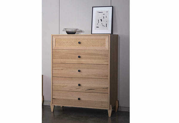 BRAUN RATTAN (AUSSIE MADE) 5 DRAWER TALLBOY - MESSMATE