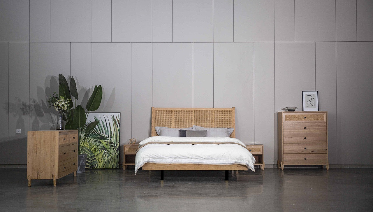 BRAUN QUEEB RATTAN  5 PIECE (DRESSER) BEDROOM SUITE - MESSMATE