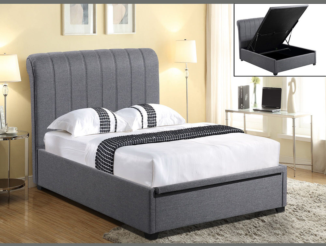 KING SINGLE ADRIEN (8013) FABRIC GAS LIFT BED - DARK GREY