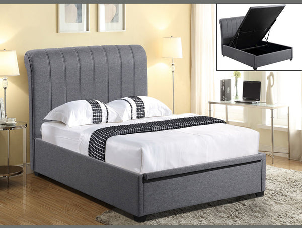 KING SINGLE ADRIEN (8013) FABRIC GAS LIFT BED - DARK GREY