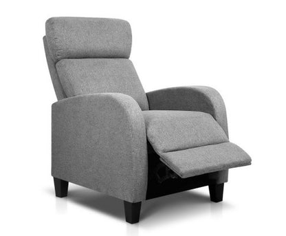 SARAH LINEN FABRIC RECLINER ARM CHAIR - SILVER GREY