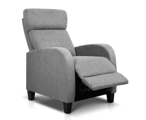 SARAH LINEN FABRIC RECLINER ARM CHAIR - SILVER GREY