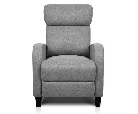 SARAH LINEN FABRIC RECLINER ARM CHAIR - SILVER GREY