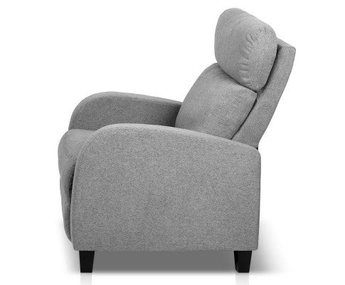 SARAH LINEN FABRIC RECLINER ARM CHAIR - SILVER GREY