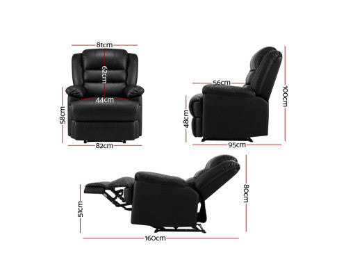 RIORDAN SINGLE SEATER PU LEATHER RECLINER ARM CHAIR - BLACK