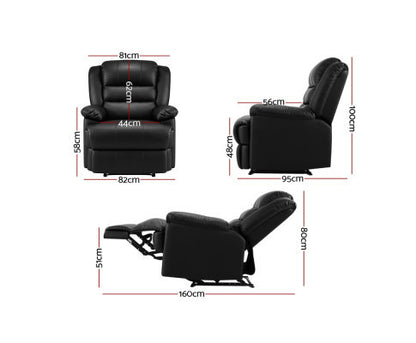 RIORDAN SINGLE SEATER PU LEATHER RECLINER ARM CHAIR - BLACK