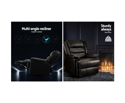 RIORDAN SINGLE SEATER PU LEATHER RECLINER ARM CHAIR - BLACK