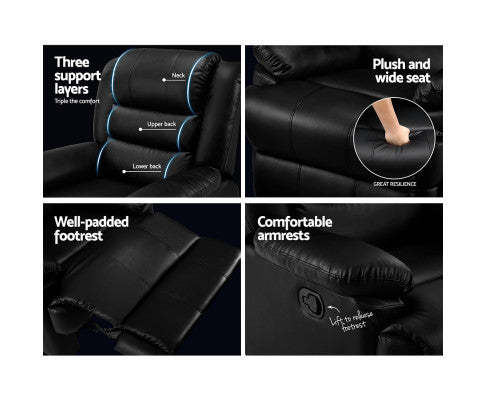 RIORDAN SINGLE SEATER PU LEATHER RECLINER ARM CHAIR - BLACK