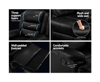 RIORDAN SINGLE SEATER PU LEATHER RECLINER ARM CHAIR - BLACK