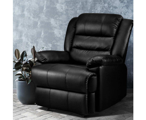 RIORDAN SINGLE SEATER PU LEATHER RECLINER ARM CHAIR - BLACK