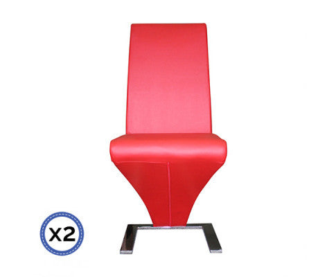 AMARI (SET OF 2) Z-SHAPED LEATHERETTE DINING CHAIR - RED