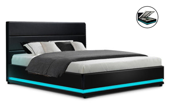 DOUBLE RHEMALYN LEATHERETTE GAS LIFT BED - BLACK