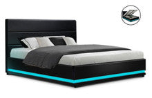 QUEEN RHEMALYN LEATHERETTE GAS LIFT BED - BLACK