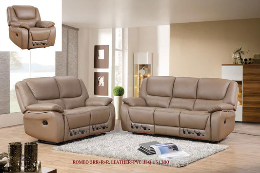 ROMEO 3RR+R+R LEATHER/ETTE RECLINER SUITE - LATTE, BLACK, GREY, FAWN OR DARK CHOCOLATE