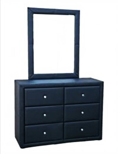 ROSE (WD-8144) QUEEN 6 PIECE "THE LOT" BEDROOM SUITE WITH (WD-12) DRESSING TABLE & MIRROR - LEATHERETTE - BLACK OR WHITE