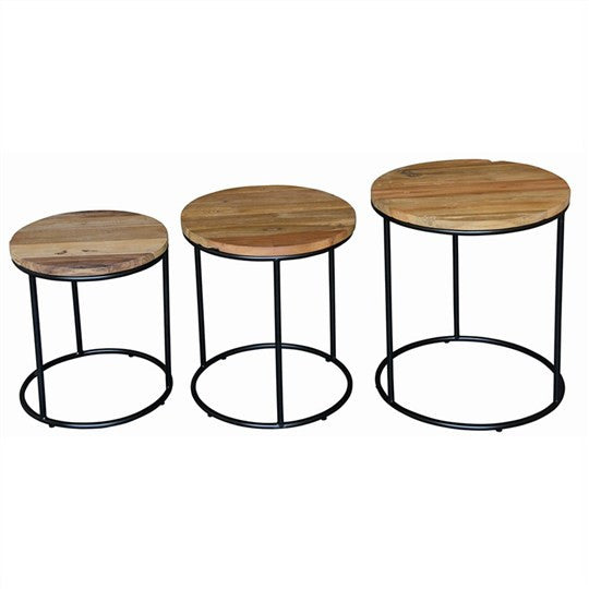 DAVID SET OF 3 ROUND LAMP TABLE 450(W) - NATURAL TEAK