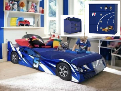 SINGLE SENNA/RACER RACING 3 PIECE CAR BEDROOM SUITE - BLUE