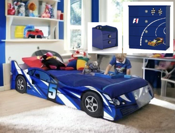 SINGLE SENNA/RACER RACING 3 PIECE CAR BEDROOM SUITE - BLUE