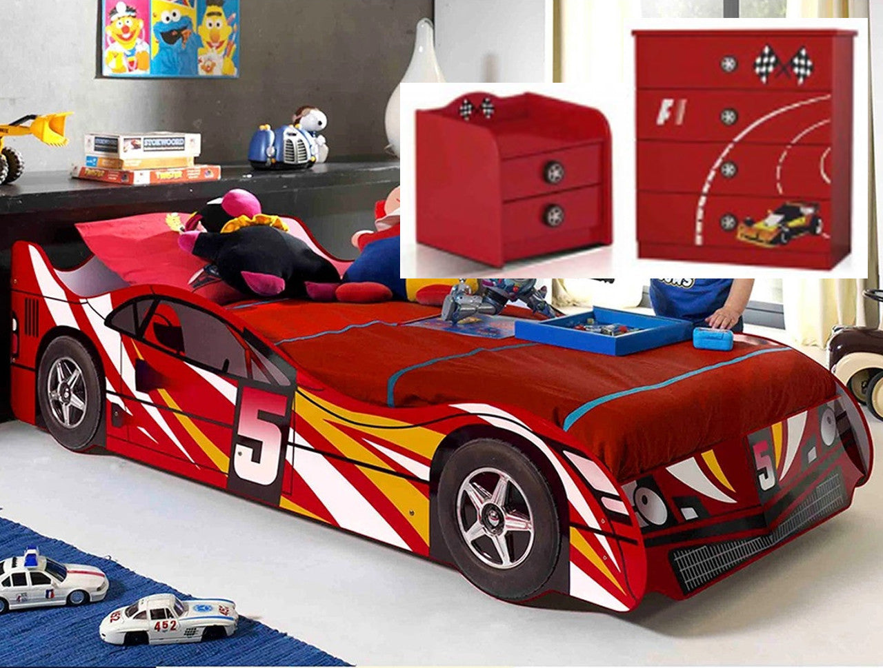 Single Senna/racer Racing 3 Piece Car Bedroom Suite - Red