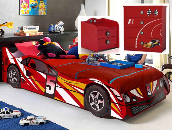 SINGLE SENNA/RACER RACING 3 PIECE CAR BEDROOM SUITE - RED