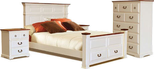 Radison Queen 4 Piece Tallboy Bedroom Suite (3392) - Two Toned (OFF WHITE / DIRTY OAK)