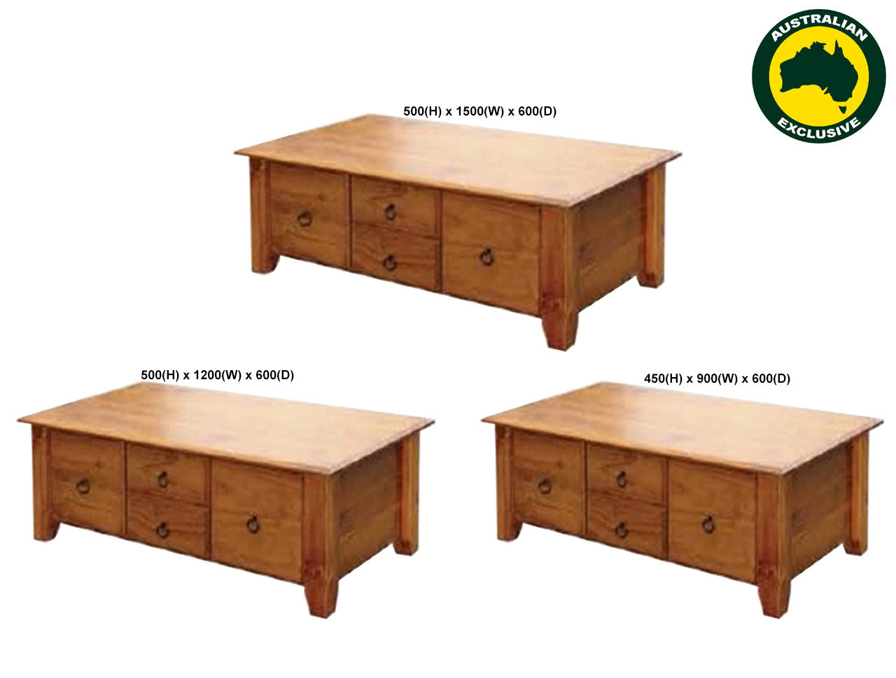 Rebecca (AUSSIE MADE) Coffee Table With 4 Drawers Collection - Assorted Stained Colours
