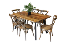 RETRO 7 PIECE DINING SETTING WITH CROSSBACK CHAIRS - RUSTIC MANGO