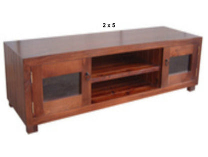 RETRO (AUSSIE MADE) TIMBER LOWLINE TV UNIT WITH 2 GLASS DOORS & 2 SHELVES COLLECTION - ASSORTED STAINED COLOURS - STARTING FROM $599