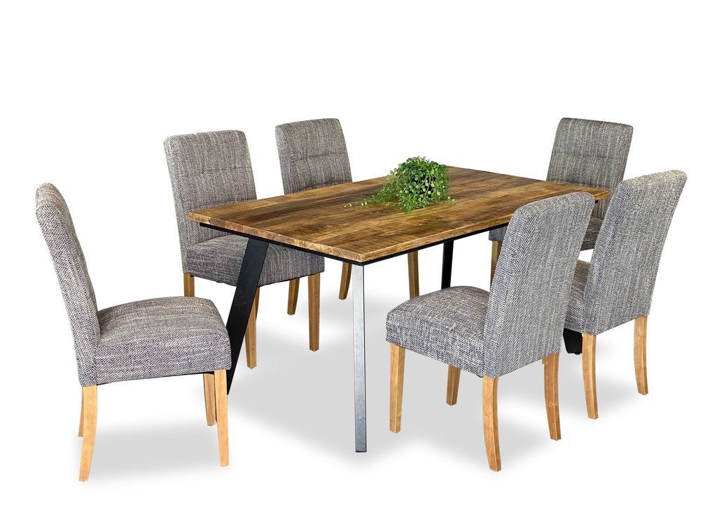 Retro 7 Piece Dining Setting With Waffle Chairs (GREY WITH VINTAGE LEGS) - Rustic Mango