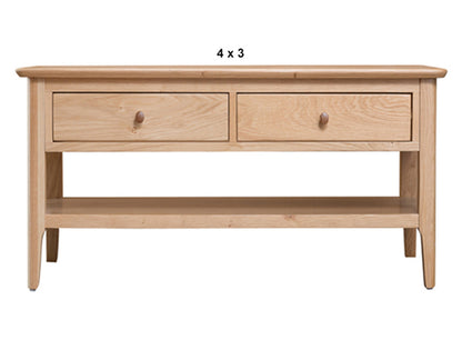 ROBINHOOD (AUSSIE MADE) COFFEE TABLE WITH 2 DRAWERS & MAGAZINE RACK COLLECTION - ASSORTED STAINED COLOURS - TASSIE OAK COMBINATION - STARTING FROM $799