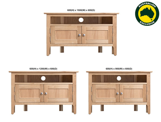 Robinhood (AUSSIE MADE) 2 Door Corner TV Unit Collection - Tassie Oak Combination - Assorted Stained Colours