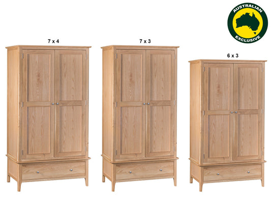 ROBINHOOD (AUSSIE MADE) LARGE 2 DOOR WARDROBE COLLECTION - TASSIE OAK COMBINATION - ASSORTED STAINED COLOURS - STARTING FROM $1699
