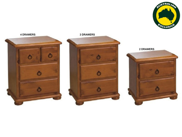 ROSE (AUSSIE MADE) BEDSIDE TABLE COLLECTION - ASSORTED STAINED COLOURS - STARTING FROM $399